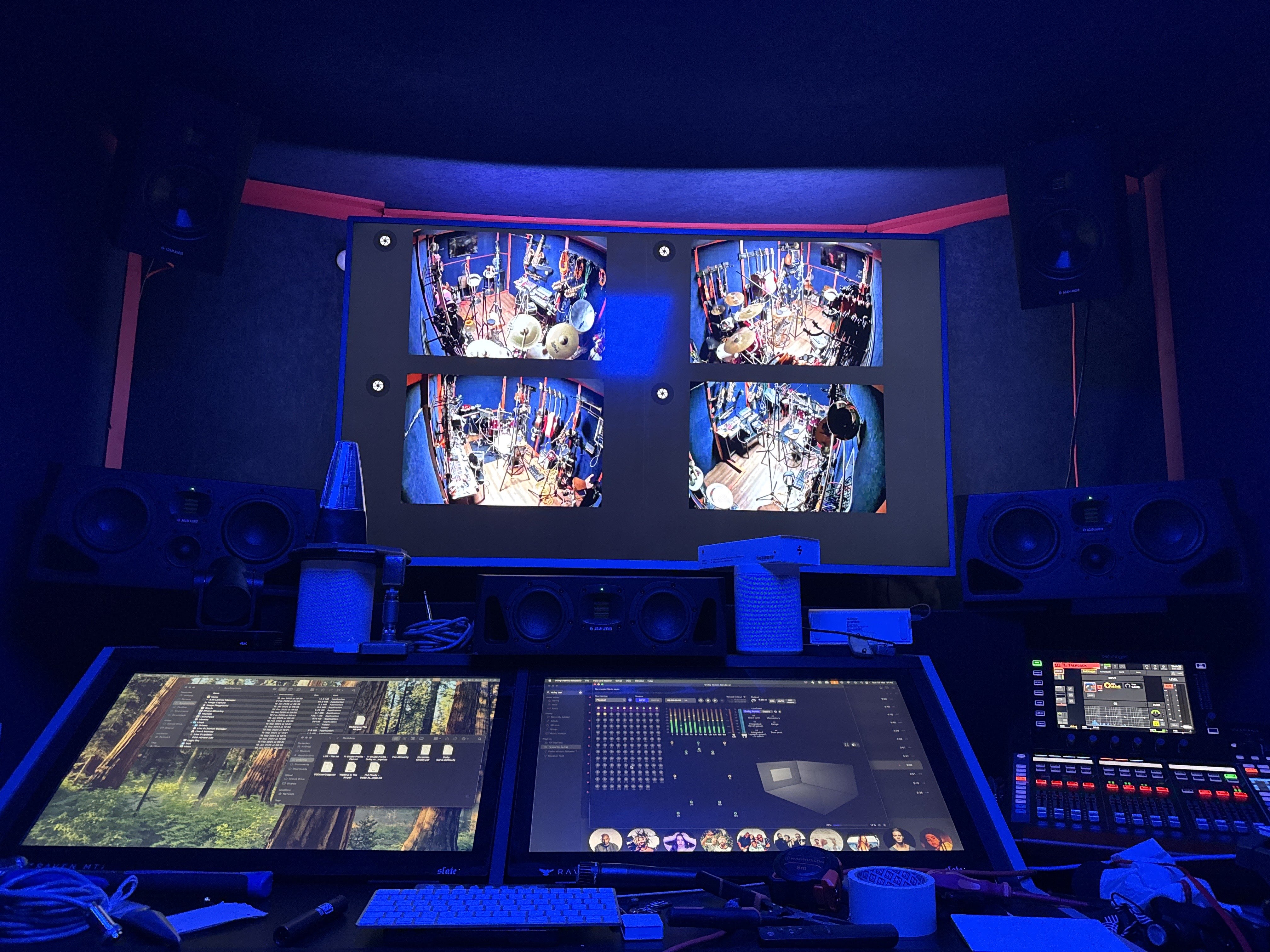 The 4chordsStudios control room bathed in blue light