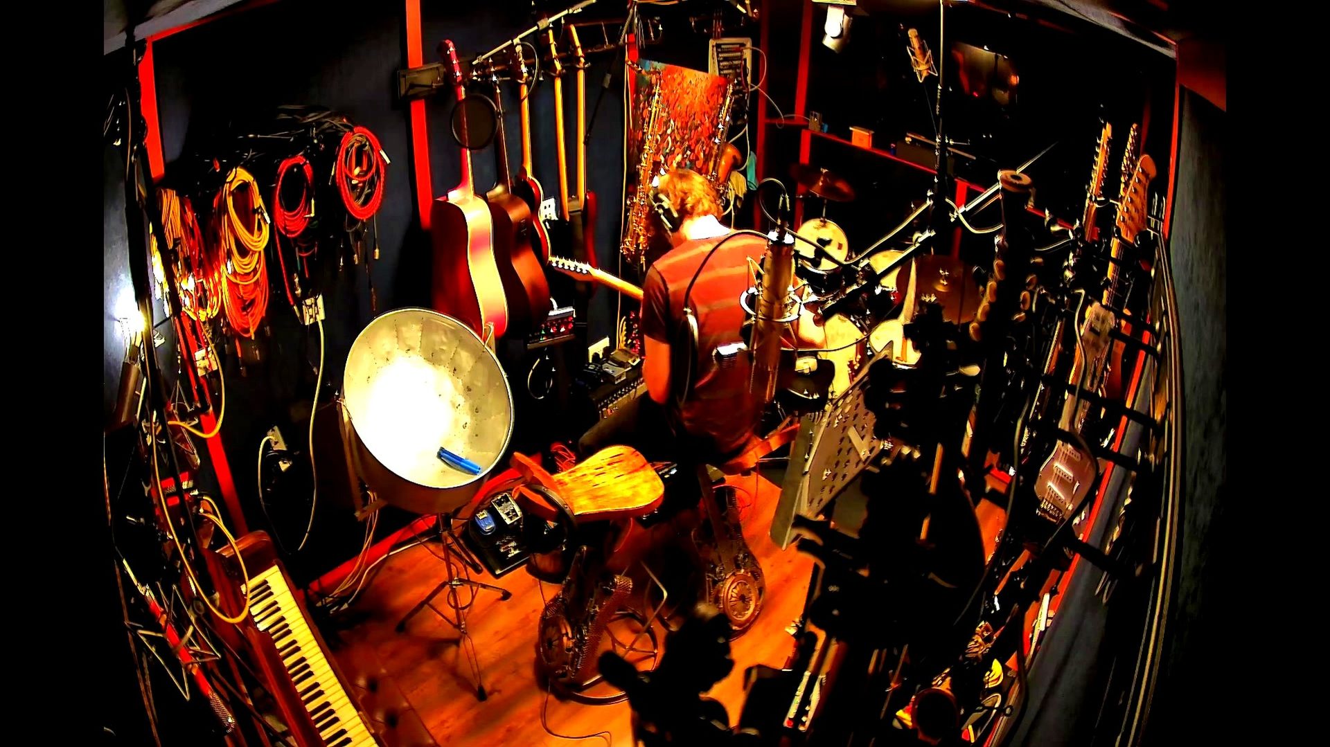 A drum kit miked up for a session at 4chordsStudios